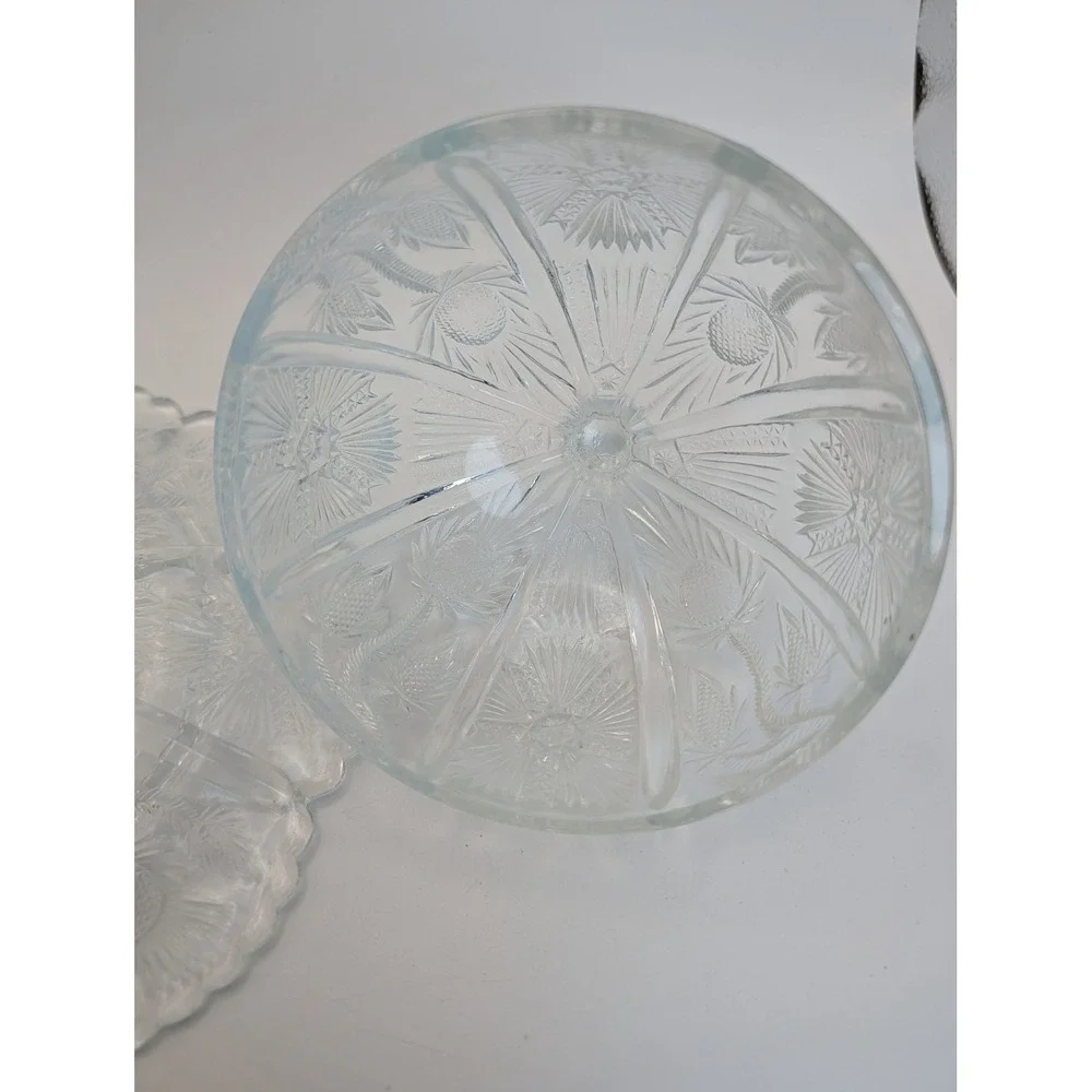 Vtg Clear Pressed Glass Higbee Thistle Starburst Domed Cheese Butter Dish 7.5in